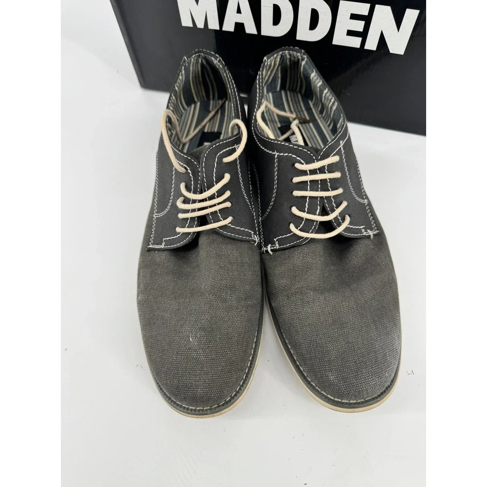 Steve Madden Taro Oxford Shoes Mens 10 Gray‎ Canvas Contrast Stitch Lace  M-TARO